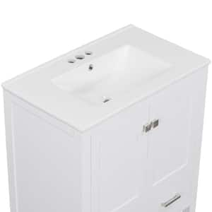 30 in. W Single Sink Freestanding Bath Vanity in White with White Ceramic Top, 2 Doors and a Drawer