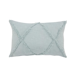 Rhea Tufted Pastel Blue Geometric Cross Soft Poly-Fill 16 in. x 24 in. Throw Pillow