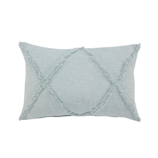 LR Home Rhea Tufted Pastel Blue Geometric Cross Soft Poly-Fill 16 in. x 24 in. Throw Pillow