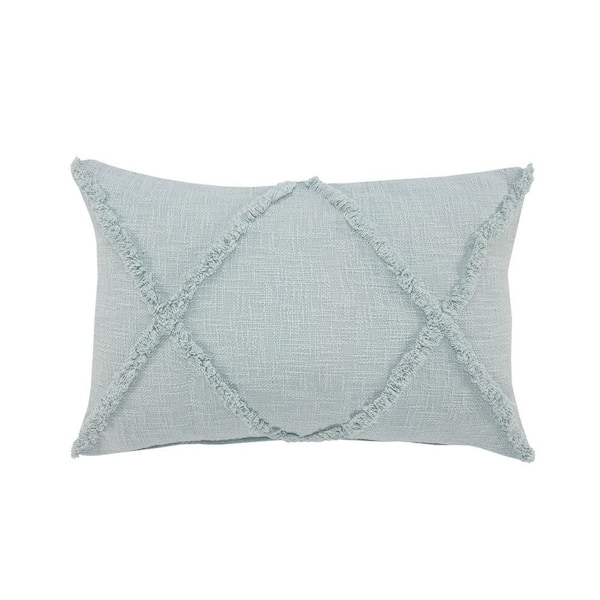 Unbranded Rhea Tufted Pastel Blue Geometric Cross Soft Poly-Fill 16 in. x 24 in. Throw Pillow