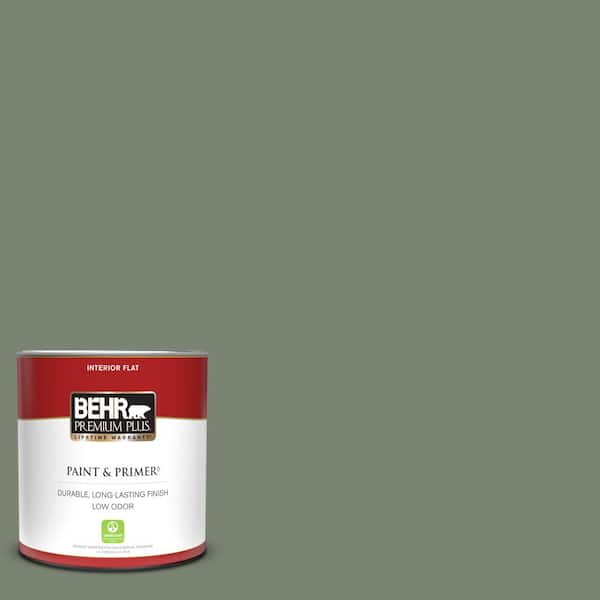 BEHR PREMIUM PLUS 1 qt. #ICC-77 Sage Green Flat Low Odor Interior Paint &  Primer 130004 - The Home Depot