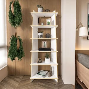 EcoFriendly Jade 70 in. Tall White and Light Brown Wood 6-Shelf Standard Bookcase