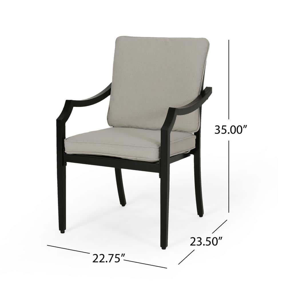 Elegant Matte Black Aluminum Dining Chair with Light Beige Cushions - Set of 2