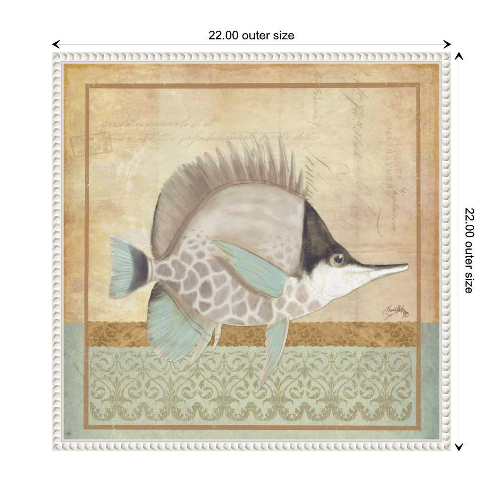 Vintage Fish IV Coastal Canvas Wall Art in White Frame