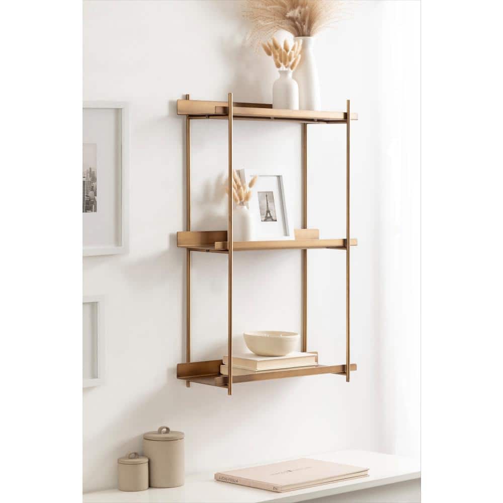 Gold Metal 3-Tier Floating Wall Shelf