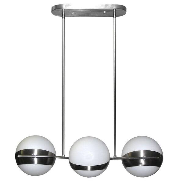 Radionic Hi Tech Trio 3-Light Satin Chrome Horizontal Pendant with Frosted White Glass