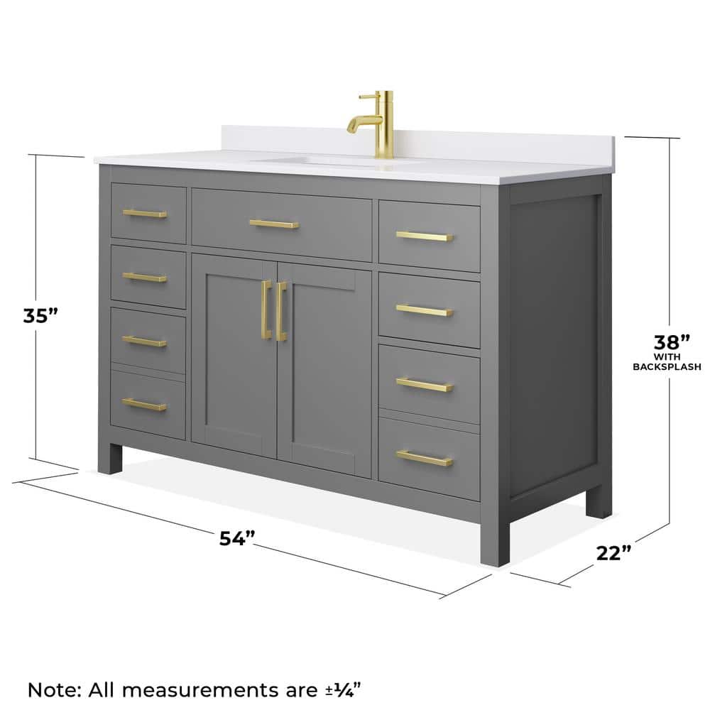 Beckett 54" Dark Gray Freestanding Single Bathroom Vanity with White Cultured Marble Top