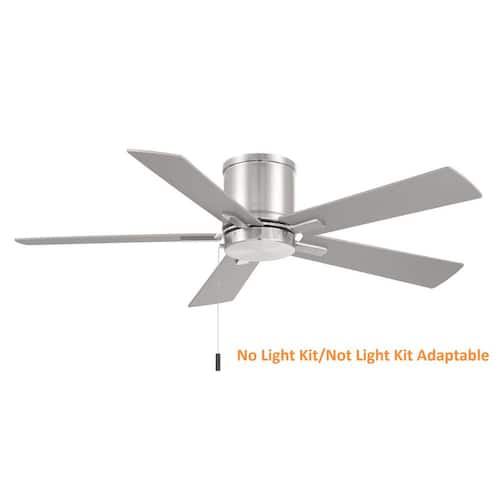 Grantway 48 in. Indoor/Covered Outdoor Brushed Nickel Low Profile Ceiling Fan Without Light with Pull Chain Included Ceiling Fans