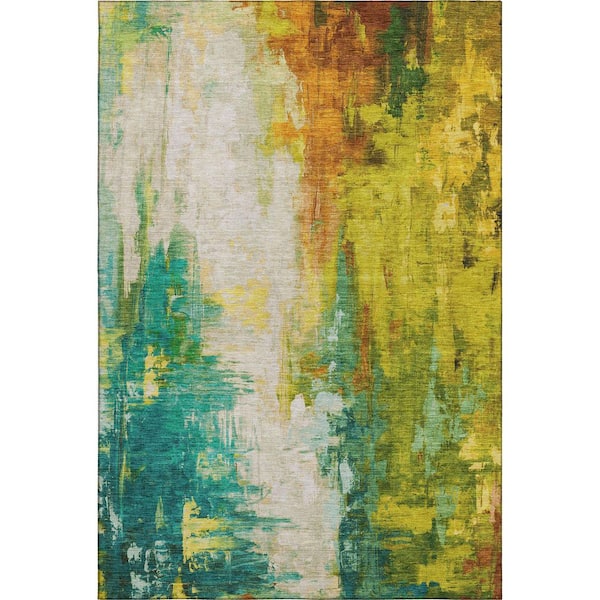 Mayfield Premium Machine Washable Abstract AMF1977 Green 10 ft. x 14 ft. Area Rug