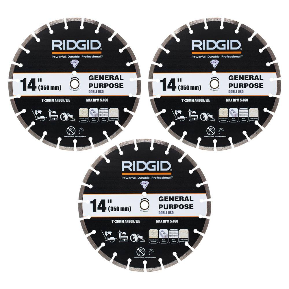 RIDGID 14 in. General Purpose Cutting Segmented Rim Diamond Blades (3
