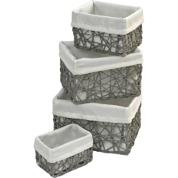 EVIDECO French home goods 8 in. D x 6 in. H x 7 in. W Grey/White Paper Cube Storage Bin