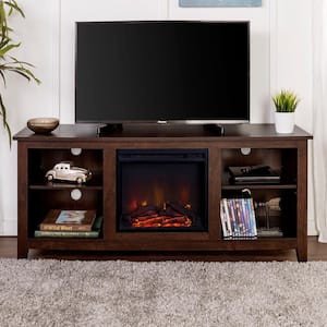 Essential 58 in. Brown TV Stand fits TV up to 60 in. with Adjustable Shelves Electric Fireplace