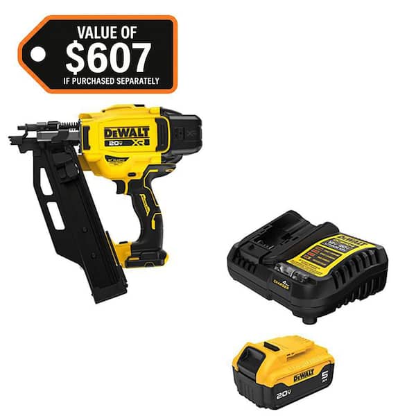 20V 3-1/2 in. 21 Degree Cordless Framing Nailer with 20V MAX 5.0 Ah Battery Pack and Charger