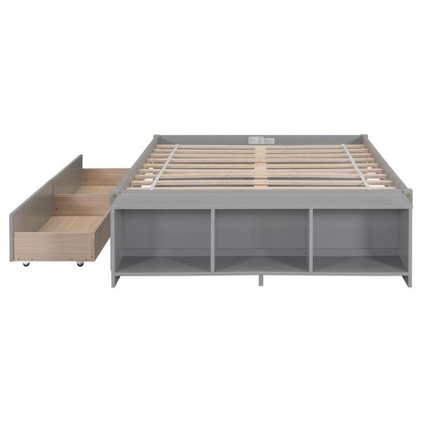 Harper & Bright Designs Gray Wood Frame King Size Platform Bed with 4  Storage Drawers QHS149AAE - The Home Depot