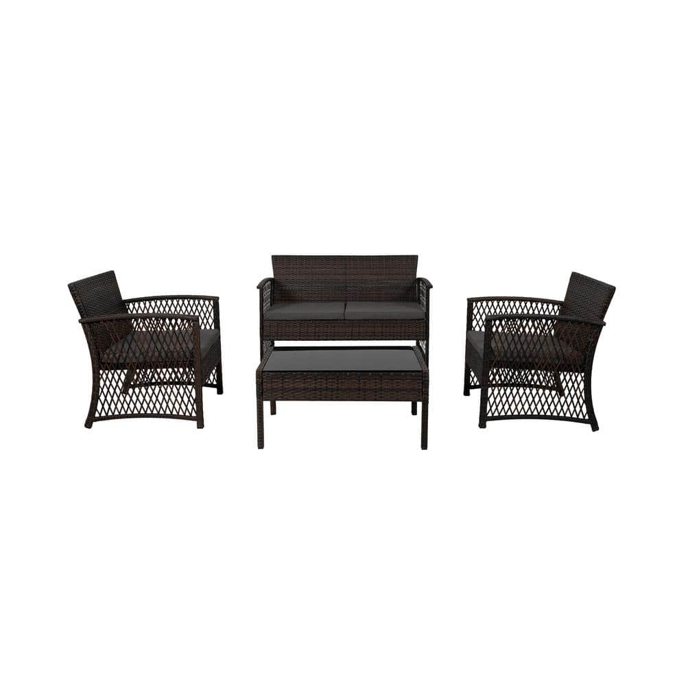 LunaLux 4-Person Woven Rattan Wicker Outdoor Sofa Set in Gray