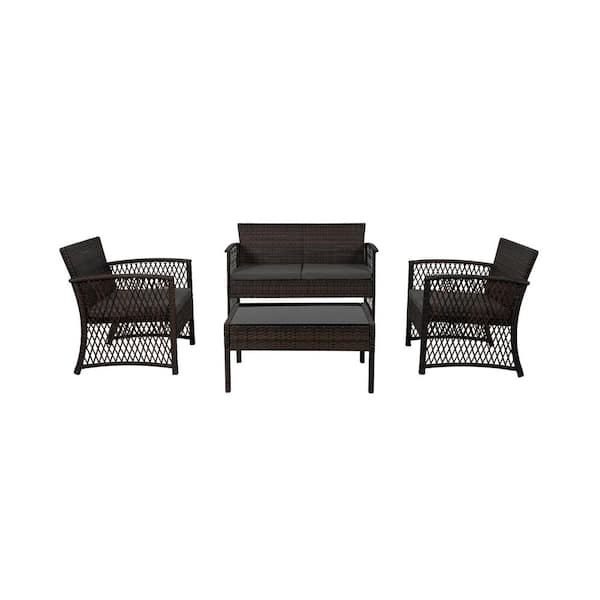 WESTIN OUTDOOR Highland 4-Piece Woven Rattan Wicker Sofa Patio Conversation Set with Gray Cushions