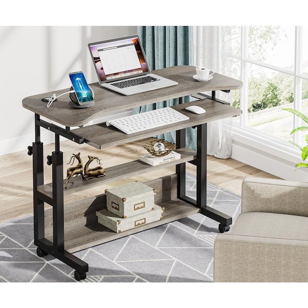Moronia Grey Portable Desk with Wireless Charging Station, Height Adjustable Laptop Table with USB Ports