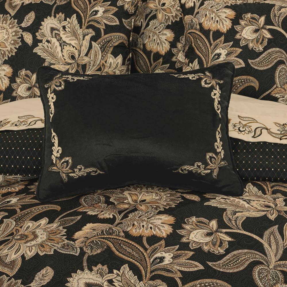 Montecito Black Velvet Embroidered Boudoir Throw Pillow
