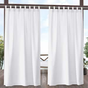 Biscayne White Solid Light Filtering Hook-and-Loop Tab Indoor/Outdoor Curtain, 54 in. W x 108 in. L (Set of 2)