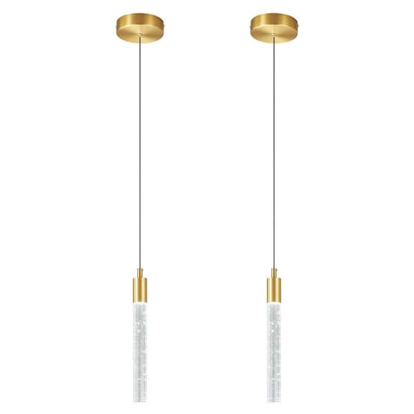 Home Lighting 6-Watt 1-Light Gold Modern Dimmable Integrated LED Mini Crystal Pendant Light For Ktichen Bedroom, 2Pack