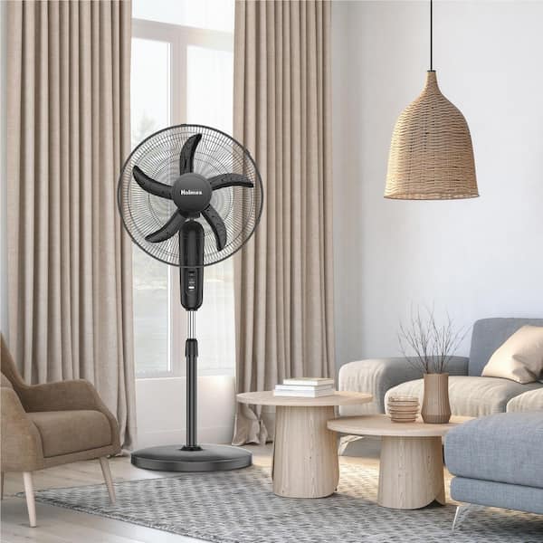 Holmes 18 in. Oscillating Stand Fan Black 3 Speed with Adjustable
