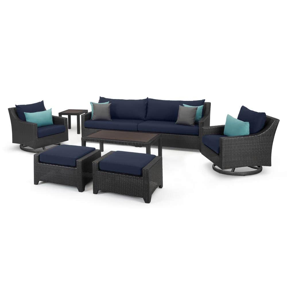 8-Piece Blue Aluminum Outdoor Sofa and Club Chair Set
