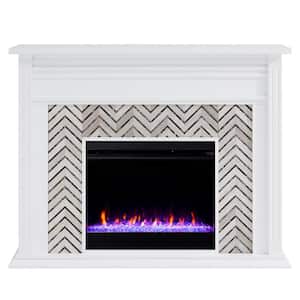 Merrin Tiled Marble Color Changing 50 in. Electric Fireplace in White and Gray