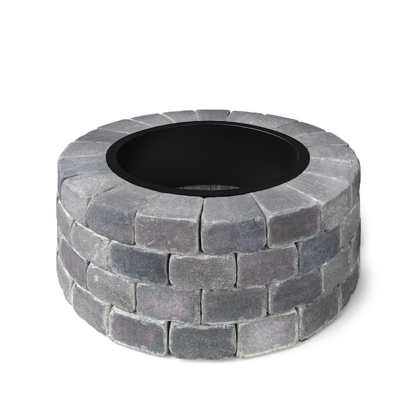 Grand 4-Course 48 in. W x 16 in. H Round Concrete Wood Fire Pit Kit in Bluestone
