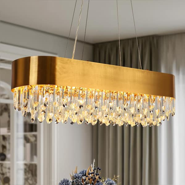 LNC Icarium 10-Light Plating Brass Crystal Chandelier with No Bulbs Included