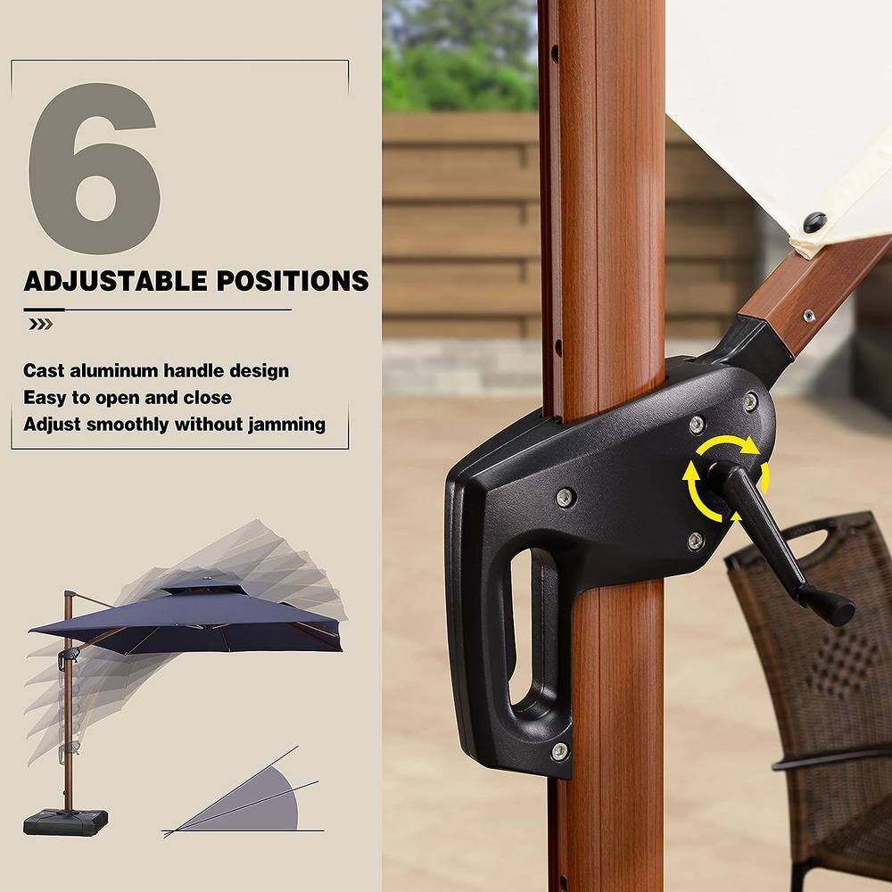 Navy Blue 11' Square Cantilever Patio Umbrella with Wood Grain Frame