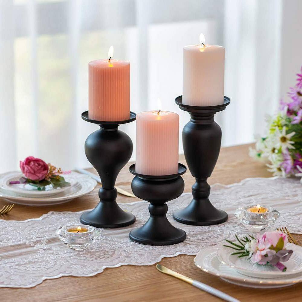Unbranded Black Metal Pillar Candle Holder 3-Pack Z07XT8NXKR