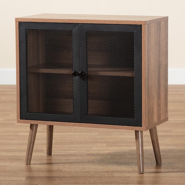 Baxton Studio Yuna Natural Brown and Black Storage Cabinet 196