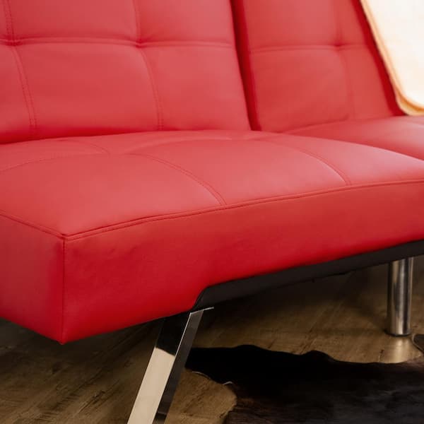 Devon Claire 70 In W Red Palmer Leather Convertible Sofa Ad Pab 161n5s The