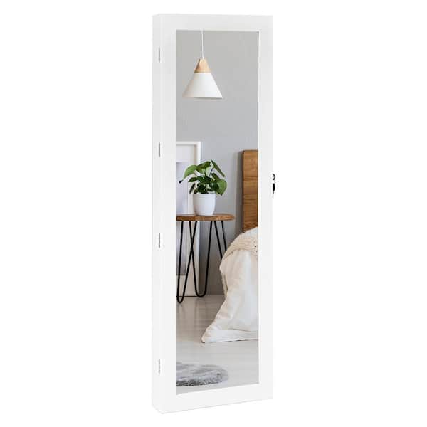 Costway Wall Door Mounted Mirror Jewelry Cabinet White With LED Light ...