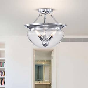 Latona 15 in. 3-Light Indoor Polished Chrome Semi-Flush Mount Ceiling Light with Light Kit and Remote