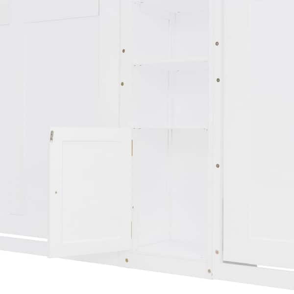 White Wood Frame Dual Twin size Wall Murphy Beds with Cabinets and Shelves