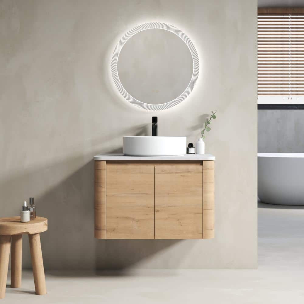30 in.Single Sink Imitative Oak Wall-Mounted Bathroom Vanity With Ceramic Art Countertop,2-Soft-Close Door price history on PriceWatchPro