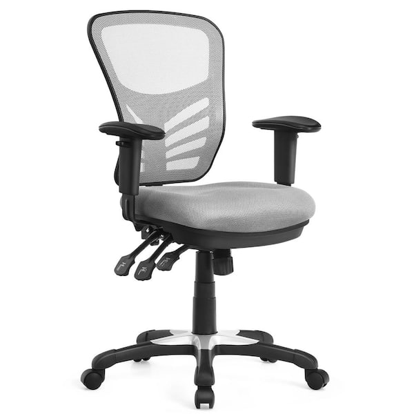 Costway Grey Mesh Office Chair 3-Paddle Computer Desk Chair with Adjustable Seat