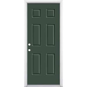 32 in. x 80 in. 6-Panel Right-Hand Inswing Painted Smooth Fiberglass Prehung Front Exterior Door with Brickmold