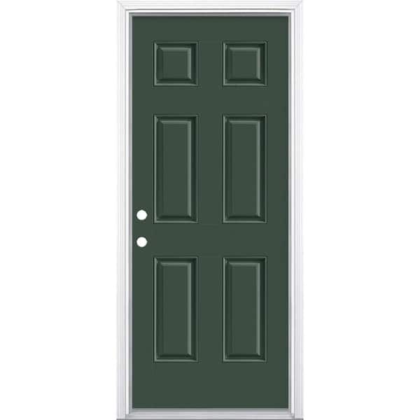 Masonite 32 in. x 80 in. 6-Panel Right-Hand Inswing Painted Smooth Fiberglass Prehung Front Exterior Door with Brickmold