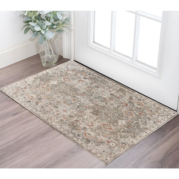 2 ft. x 3 ft. Gray Ivory and Brown Medallion Area Rug