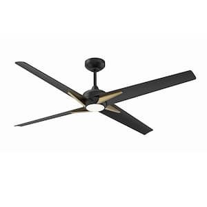 ALESTRA 56 in. Integrated LED Indoor Black Ceiling Fan with White Polycarbonate (PC) Plastic Shade