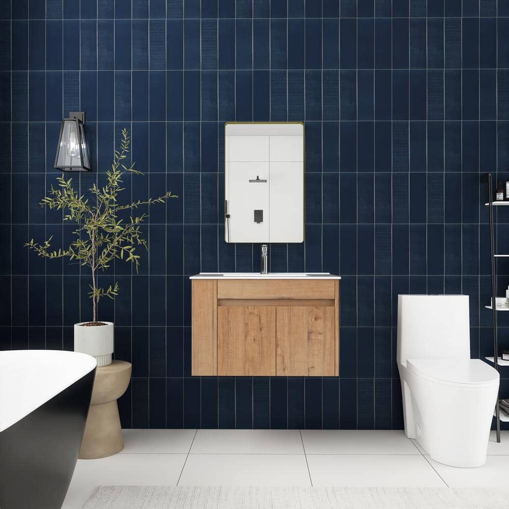 30 in. W x 18 in. D x 20 in. H Wall Mounted Single Sink Bath Vanity in Imit