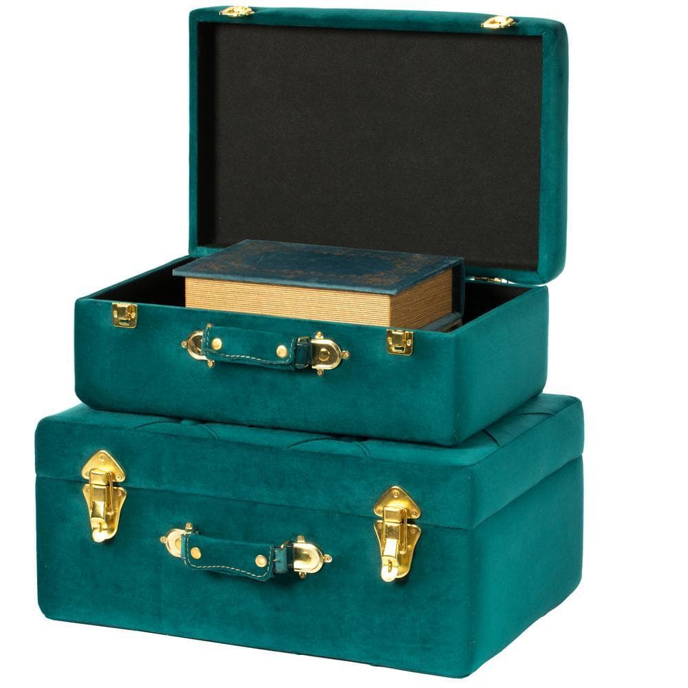 Vintiquewise Decorative Green Tufted Velvet Suitcase Treasure