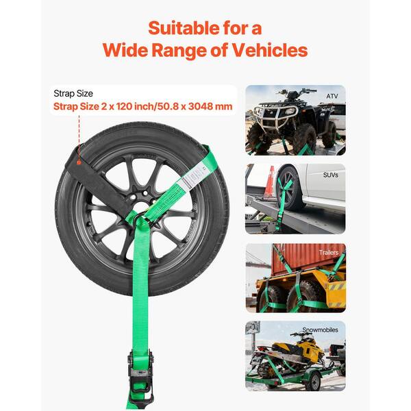 4X 8' Lasso Straps Tire Wheel Tie Down Tow Truck Dolly Strap Black