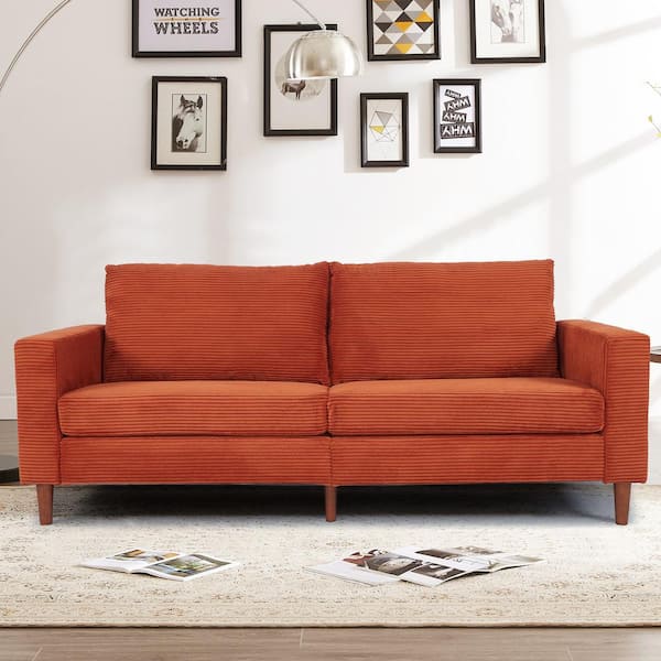 WONDER COMFORT Simple Retro 74 in. Orange Comfy Corduroy Fabric Rectangle 2-Seater Loveseat with Solid Wood & 2 Pillows