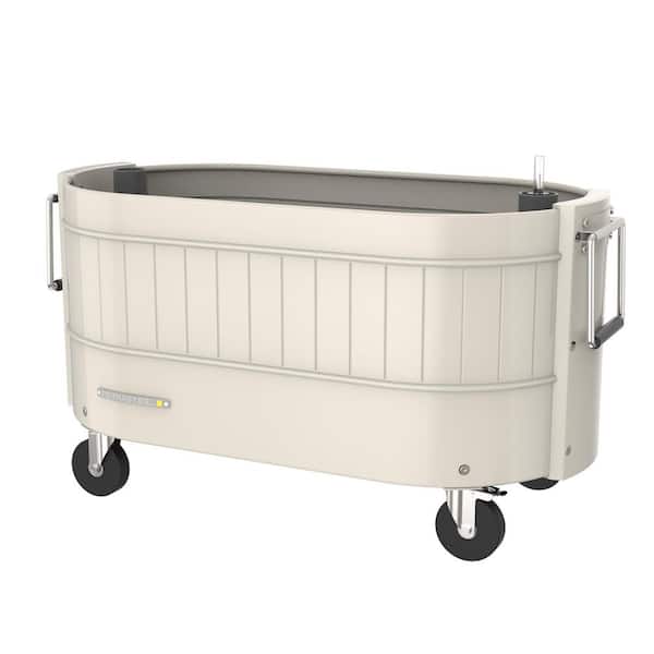 29.5 in. L x 15 in. W x 10 in. H Self-Watering Steel Garden Bed, Rolling Planter, Caster Wheels, Ivory
