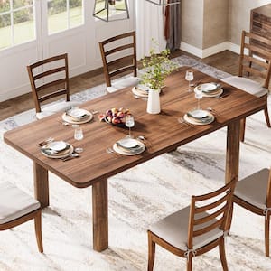 Halsey 63 in. Farmhouse Brown Wood 4 Legs Dining Table Rectangular Dinner Kitchen Table for 4 to 6