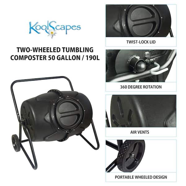 KoolScapes WTCB-50 Koolscapes Wheeled Tumbling Composter 50 Gal. (160L) Black Rotating Outdoor Compost Bin with Wheels - 3