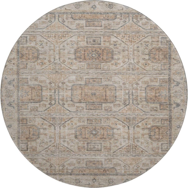 Mayfield Premium Machine Washable Abstract AMF1919 Beige 8 ft. x 8 ft. Round Rug